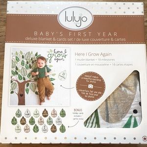 Lulujo baby’s first year here I grow again blanket and card set